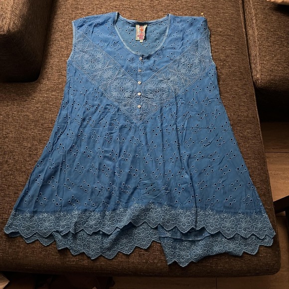Johnny Was Dresses & Skirts - Johnny Was Dress Womens XL Blue Embroidered Eyelet Lace Trapeze Tank Knee Length